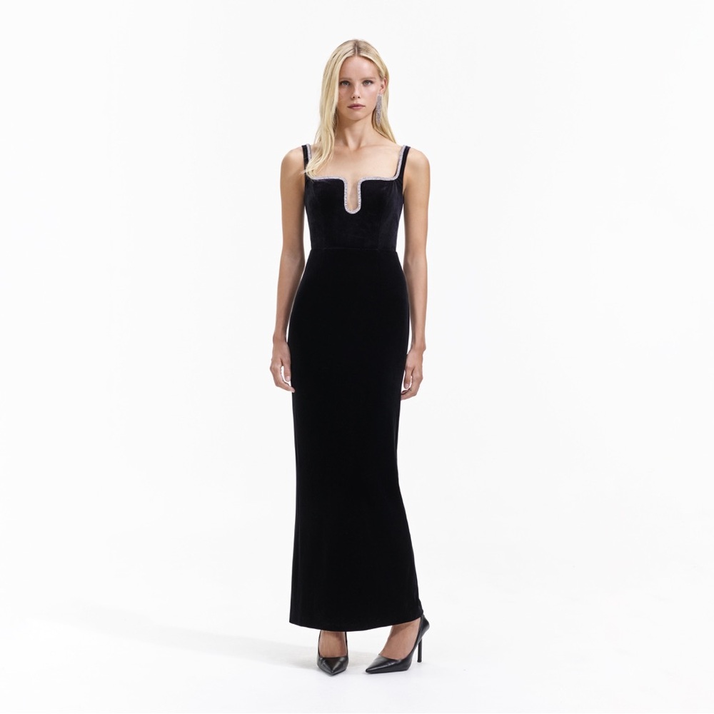 SELF-PORTRAIT Crystal-Embellished Velvet Maxi Dress size 4